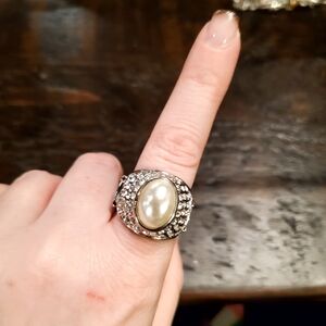 Silver and White Paparazzi Ring